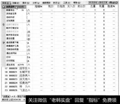 打开通达信软件，选择【系统】【选择品种】菜单命令。