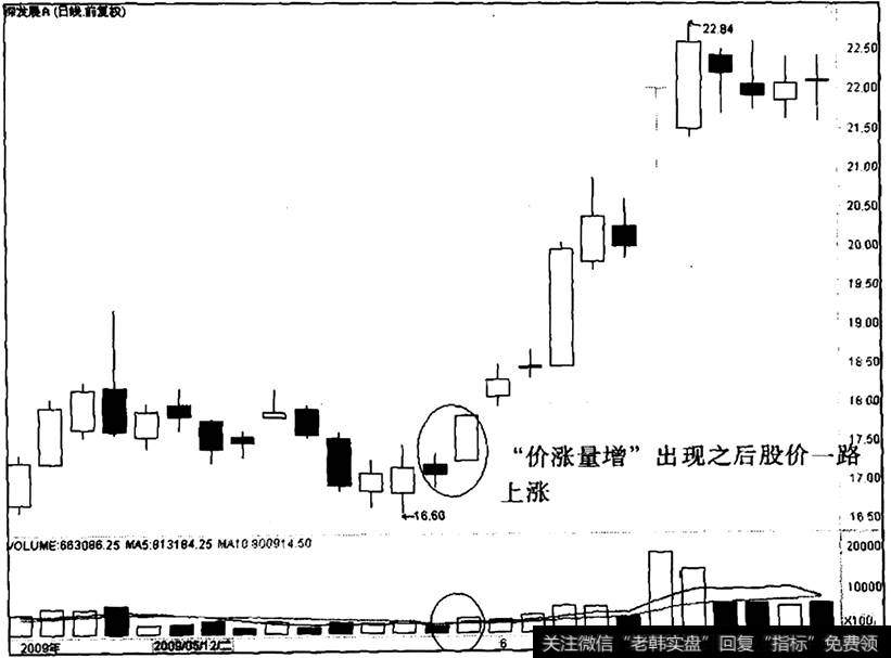 深发展A下跌后形成了两组相连的“价涨量增”模式