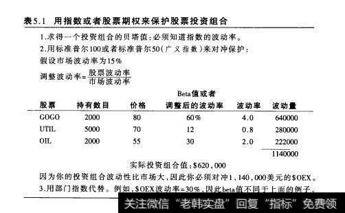 表5.1用指数或者股票期权来保护股票投资组合